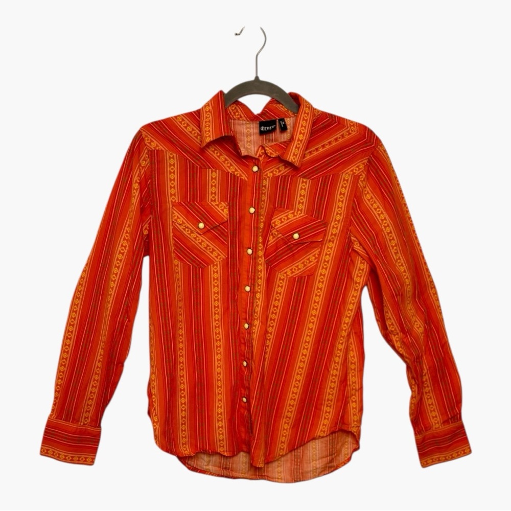 Cruel Denim Orange Western Button-Up Shirt Southwestern Cowgirl Medium